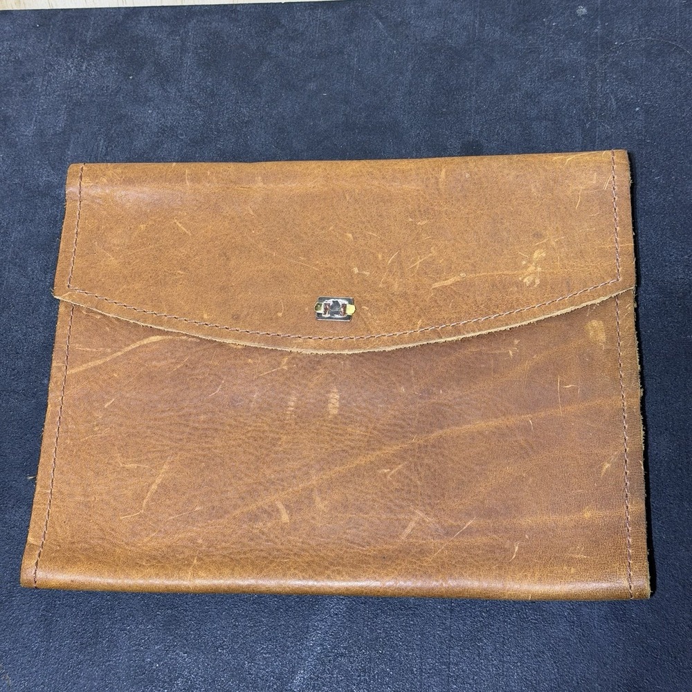 Leather Portfolio Padfolio Document Folder Brown Organizer Pad Holder Vintage